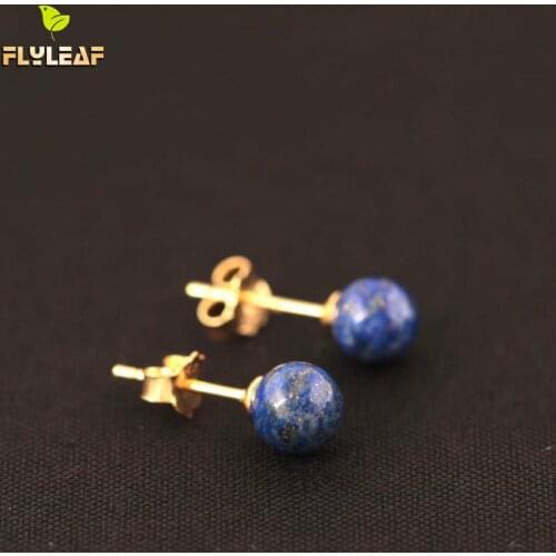 925 Sterling Silver Lapis Lazuli Beads Stud Earrings For Women Simple Style Lady Gift Prevent Allergy Sterling-silver-jewelry