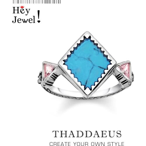 Ring Blue Geometric,Europe Style Bohemia Fine Jewerly For Women,2021 Summer Brand New Gift In 925 Sterling Silver