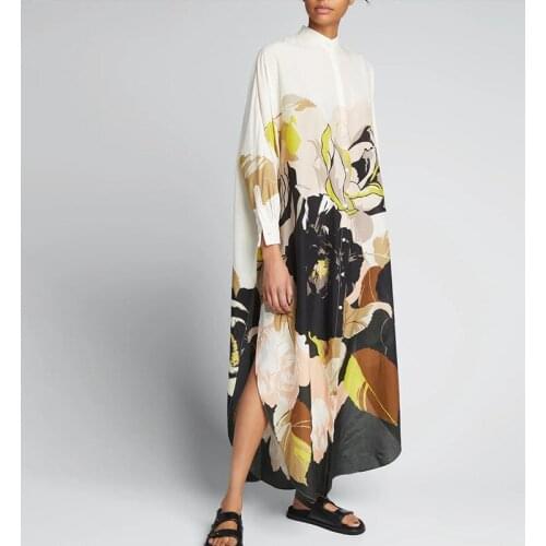 Fashion Vintage Women Loose Shirt Dresses 2021 Spring Summer Long Sleeve Long Party Dress Elegant Lady Print Maxi Dress Vestidos