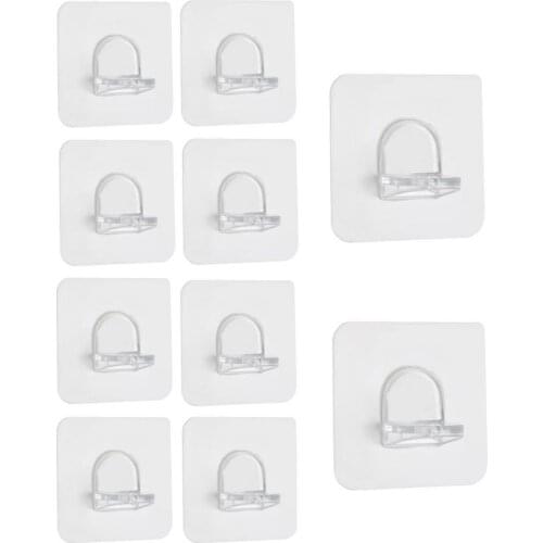New 10Pcs 6x6cm Transparent Strong Self Support Adhesive Pegs Closet Cabinet Door Wall Hanger Hooks For Kitchen Bathroom Office