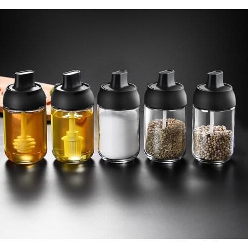 250ml Spice Jar Cap Sealed Cruet Condiment Seasoning Jars Lid Spoon for Spices Pepper Bottles Salt Shakers Kitchen Storage