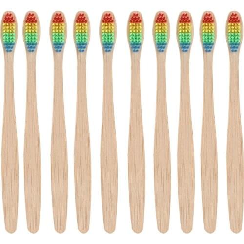 4pcs Rainbow Bamboo Toothbrush Oral Care Soft Bristle Head Colorful Hair + Wooden Handle Tooth Brush With Box Drop Shipping