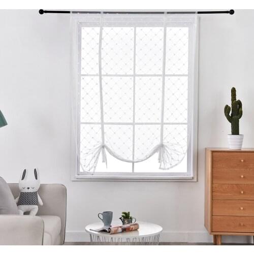White lattice Rod Style Roman Curtains for Kitchen Window Living Room Bedroom Fashion Voile Tulle