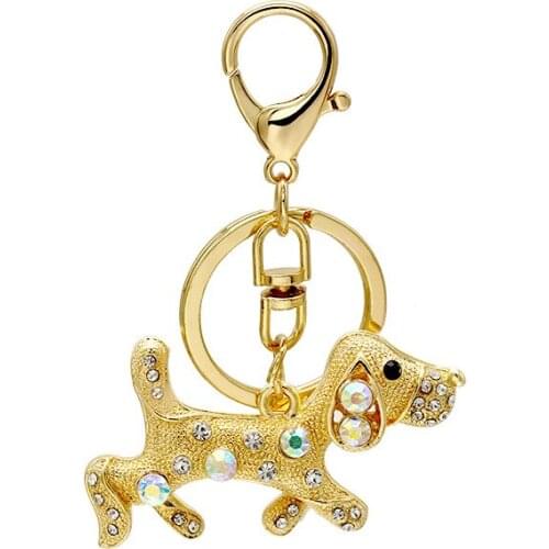 Dog Keychain Rhinestone Teckel Sleutelhanger Hond Women Men Cute Animal Car Key Chain Bag Pendant Hanbag Charm Border Key Chain
