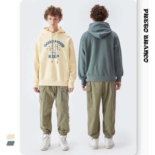 PRETO BRANCO Mens 2021 Autumn and Winter New Fashion Brand Interesting Simple Cartoon Letter Printed Couple Plush Sweater CSY