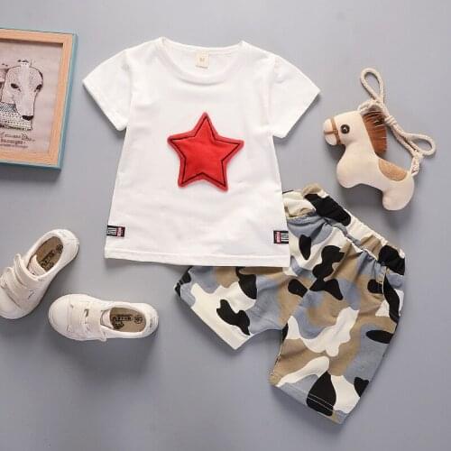 Kids Clothes Boy Girs 1 2 3 4 5 Ages Toddler Star Print Tops and Camouflage Shorts Sport Suits 2pcs Baby Children Clothing Set