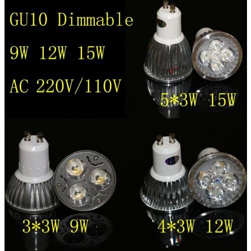 High Power Dimmer GU10 LED Bulb Lamp 9W 12W 15W 220V 110V CE&ROHS LED Spotlight Bulb 5pcs/lot