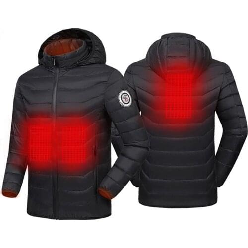 Men Women USB Electric Heated Down Jacket 3 Areas Smart Heating Coat With Cap For Fishing Skiing Motorcycle Winter Warm Clothing