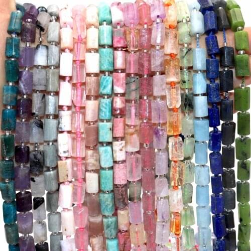 Faceted Natural lapis lazuli Apatite Amazonite Jades Stone Cylinder Beads For Jewelry Making DIY Bracelets Necklace Material