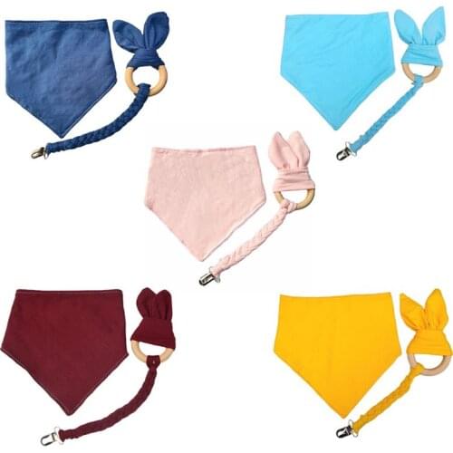 3 Pcs/Set Newborn Baby Pacifier Clip Saliva Towel Wooden Ring Teether Toddler Infant Feeding Burp Cotton Bib Scarf