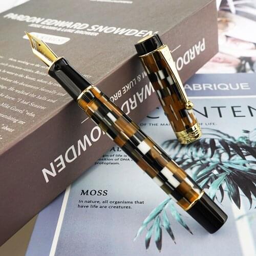 Jinhao 100 Centennial Resin Fountain Pen Brown Checkerboard Ridium EF/F/M/Bent Nib with Converter Ink Pen Business Office Gift