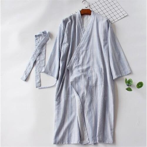 Couple Stripe Japanese Style Cotton Kimono Yukata Woman Haori Sleepwear Men Samurai Costume Long Gown Pajamas Japan Clothes