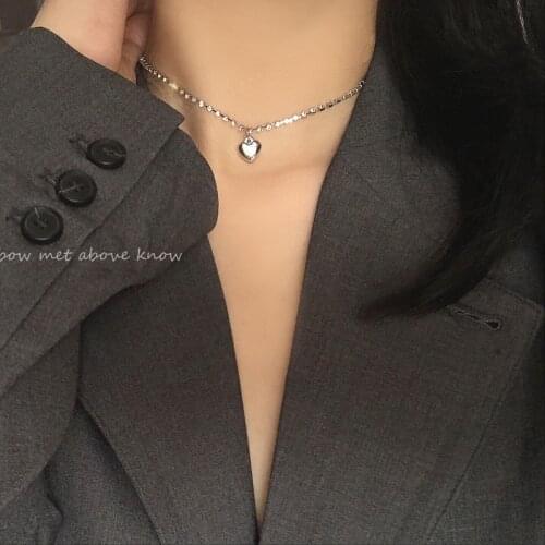 Gothic Cubic Zirconia Chain Heart Necklace Kpop Fairy Punk Collar Choker Short Vintage Collier Femme Y2k Goth Lolita Jewelry
