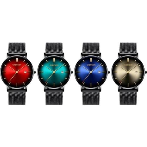 GADYSON Fashion Men Analog Display Round Dial Mesh Strap Quartz Wrist Watch