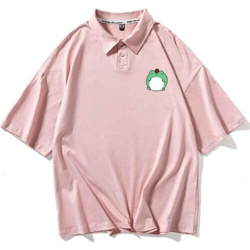 Frog Print Polo Shirt Women T Shirt Lapel Top Camisas Mujer 2021 Shirts for Teenage Girls Summer Ladies Tops Casual Fashion