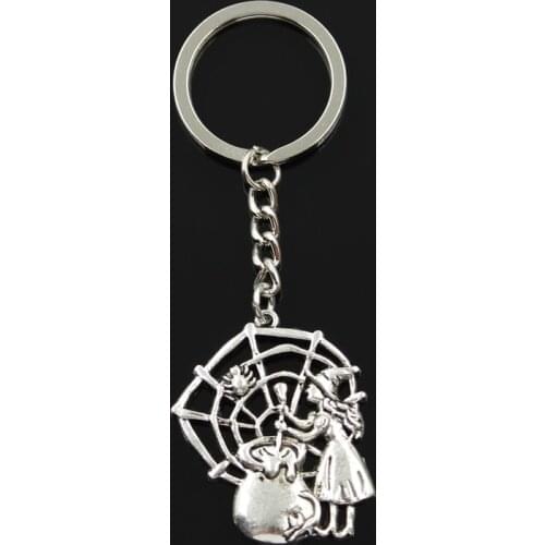 Fashion 30mm Key Ring Metal Key Chain Keychain Jewelry Antique Silver Color Plated Witch Refining Drug Spider 38x30mm Pendant