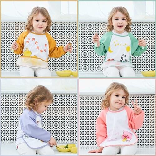 Cartoon Cute Baby Bibs Waterproof Loog Sleeve Apron Children Feeding Smock Bib Burp Clothes Soft Eat Toddler Clothing
