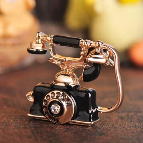 FUNMOR Antique Landline Wired Telephone Shape Brooches Women Men Vintage Souvenirs Gifts Clothes Decoration Vivid Enamel Brooch