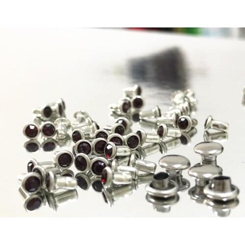 New Coming DIY 100PCS 4MM CZ++ Dark Red Crystal Rivets Leather Craft Punk Studs Fit Leather-Craft DIY Making Shipping Free