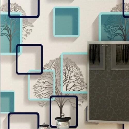 Beibehang 3D cubical gingham wallpaper Abstract black white blue twig wallpaper Bedroom Living room tv background wall paper