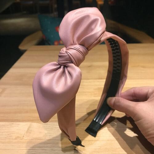 Solid PU Rabbit Ear Bow Headbands For Girls Hair Band Cross Knot Leather Hairband Women Bowknot Hair Accessories Headwear