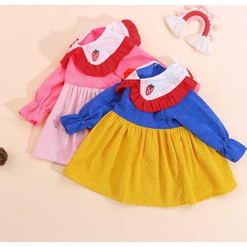2022 Autumn Fashion Toddler Baby Girls Doll collar Long Sleeve Dress Sweet A-line Patchwork Dress Princess Outfit