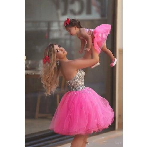 Lovely Blush Pink Crystal Beading Mother Daughter Dresses Sweetheart Pageant Gowns Birthday Dresses Custom
