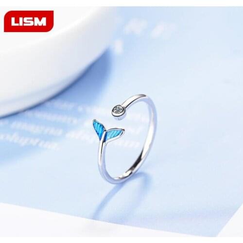 S925 Sterling Silver blue fish tail designs ring to set auger ring to act the role of for girl female wedding Jewelry