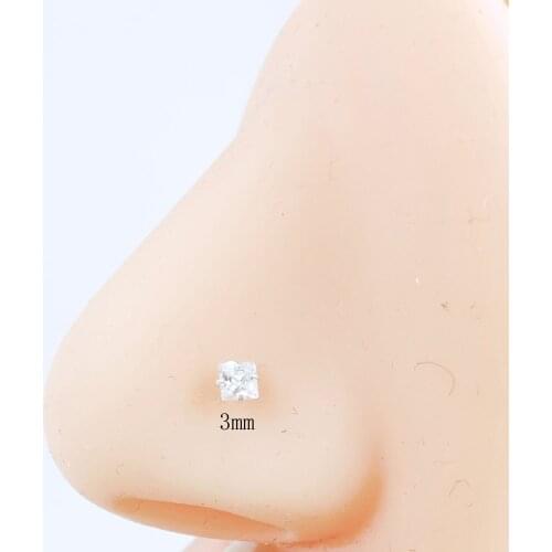 20Pcs/Pack 925 Sterling Silver Nose Stud Square CZ Nostril Pin Bone Fashion Straight Nose Piercing Body Jewelry