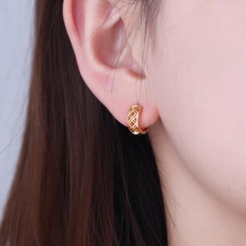 925 sterling silver earring Fashion personality design hollow mesh woven cross circle ear ring bone buckle girl silver ear jewe