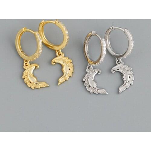 1Pair Diameter 11.8mm Piercing 925 Sterling Silver Earrings for Women 2020 Jewery Moon face Pendant Earrings Gifts for New Year