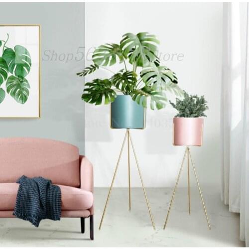 Nordic wrought iron flower shelf living room balcony indoor floor-standing light luxury green plant metal creative flower rack