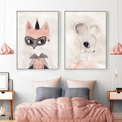 Nordic Art Love at first sight Canvas Poster Painting Cartoon Animal Wall Picture Print pink kids Baby Wall Art Mural Unframed
