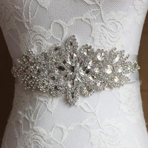 SLBRIDAL Wedding Accessories Crystal Wedding Belt Satin Rhinestone Evening Prom Dress Belt Bridal Ribbon Sash Bridesmaids Women