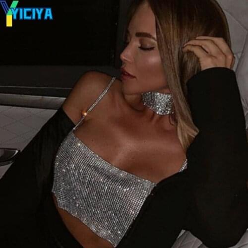 Sexy Gold Silver 2021 Summer Shiny Crystal Chain Tank Top Silver Metal Rhinestones Halter Backless Vest Party Clubwear Outfits