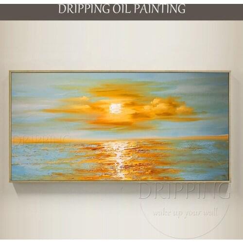 Modern Wall Art Sunrise Acrylic Painting Beautiful Seascape Sunrise Acrylic Painting Abstract Sunset Painting for Living Room