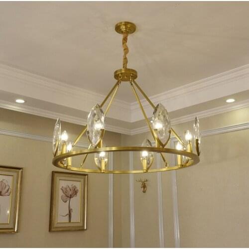 Modern light luxury crystal copper chandelier American living room lighting modern minimalist bedroom Jane American restaurant