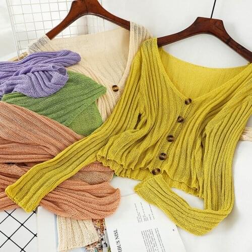 Cropped Cardigan Crop V Neck Sweater Knitted Cardigan Women Oversized Cardigans 2020 Summer Long Sleeve Button Up Clothes Tunic