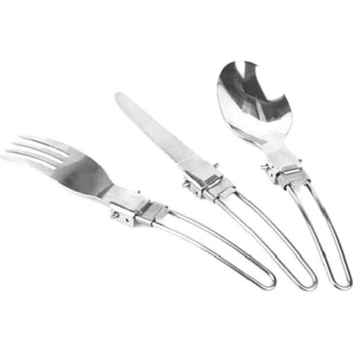 Outdoor Tableware Three Piece Set of Stainless Steel Folding Camping Tableware