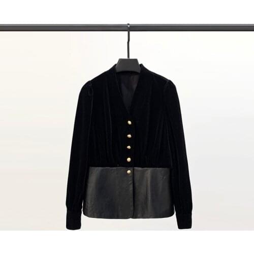 Spring New Leather Jacket Womens Velvet Fight Sheepskin Large Size Slimming Small Shirt Long Sleeve Bottoming Shirt Camisas