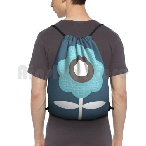 Olivia Backpack Drawstring Bags Gym Bag Waterproof Mid Century Modern Retro Vintage Scandinavian Danish Swedish Turquoise