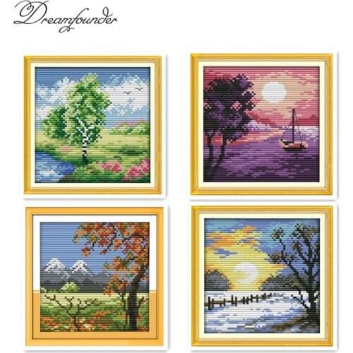 Four seasons in the countryside cross stitch kit aida 14ct 11ct count printed canvas stitches embroidery DIY handmade needlework
