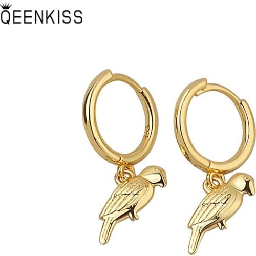 QEENKISS EG650 Fine Jewelry Wholesale Fashion Woman Girl Birthday Wedding personality Bird 18KT Gold White Gold Hoop Earrings