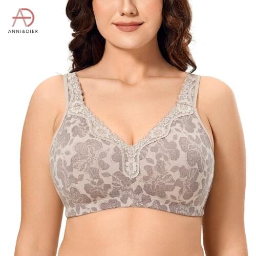 Womens Soft Floral Lace Plus Size Wire-Free Non-Foam Comfort Cotton Bra V-neck Wide Straps Sleep Bras Underwear