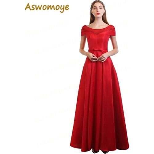 High Quality Elegant Long Evening Dress Illusion O-Neck Party Dresses Beaded A-Line Red Formal Prom Dress robe de soiree