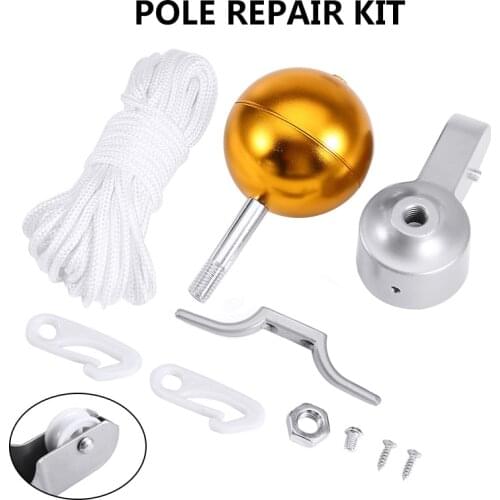 10 PCS 2 Inch Flagpole Accessories Parts Repair Kit Pulley Gold Ball Cleat Clip Nylon Halyard Rope Screws Home Decor