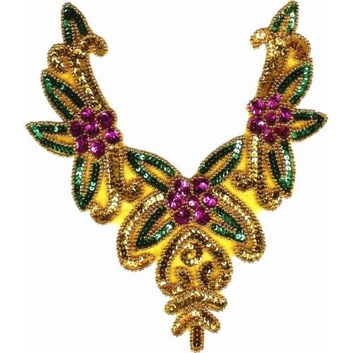 10piece Colourful Flower Lace Embroidery Collar Gold sequin Patches Applique Sew on Dance Dress Costumes Accessories T2563