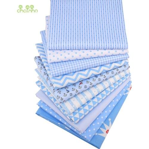 10 Pcs/Lot,Blue Geometric Patterns,Printed Twill Cotton Fabric,Patchwork Clothes For DIY Sewing Quilting Baby&Childs Material