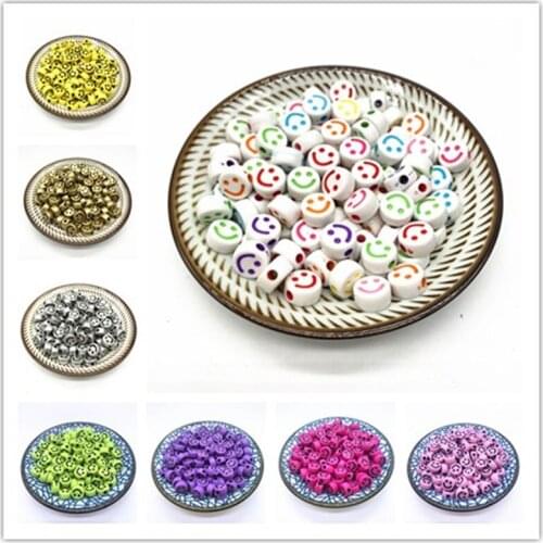 New 20pcs 10mm Smiley face Acrylic Clay Shape Spacer Beads For DIY Handmade Jewelry Craft Accessories