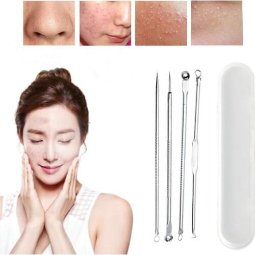 4Pcs Stainless Steel Extractor Blackhead Remover Needles Dots Cleaner Acne Blemish Remover Needles Set Facial Pore Cleaner